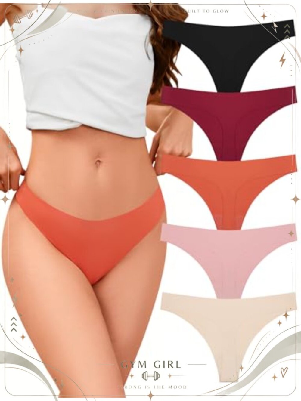 Seamless Thong Underwear No Show Panties Low Rise Stretch 5 Pack